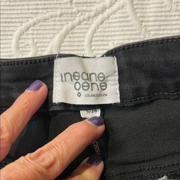 Black Flare Wide Leg Jeans with Smooth Texture. High rise. Flare. Raw hem. 5/26 - Picture 4 of 9